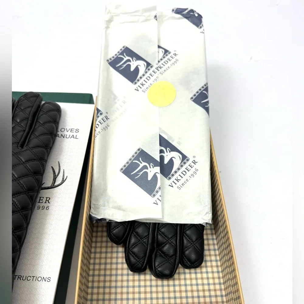 VIKIDEER Soft Leather Winter Warm Fur Lining Gloves In A Gift Box S